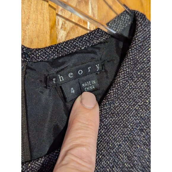 Theory Dress 4 Olpia Harlequin Gray Metallic Tweed Drop Waist Shift Wool - Picture 4 of 9